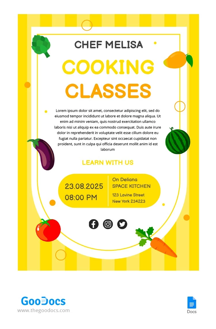 Clases de cocina - free Google Docs Template - 10065918