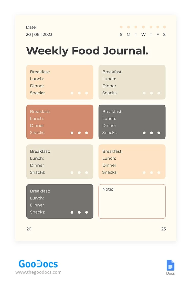 Cool Weekly Food Journal - free Google Docs Template - 10066008