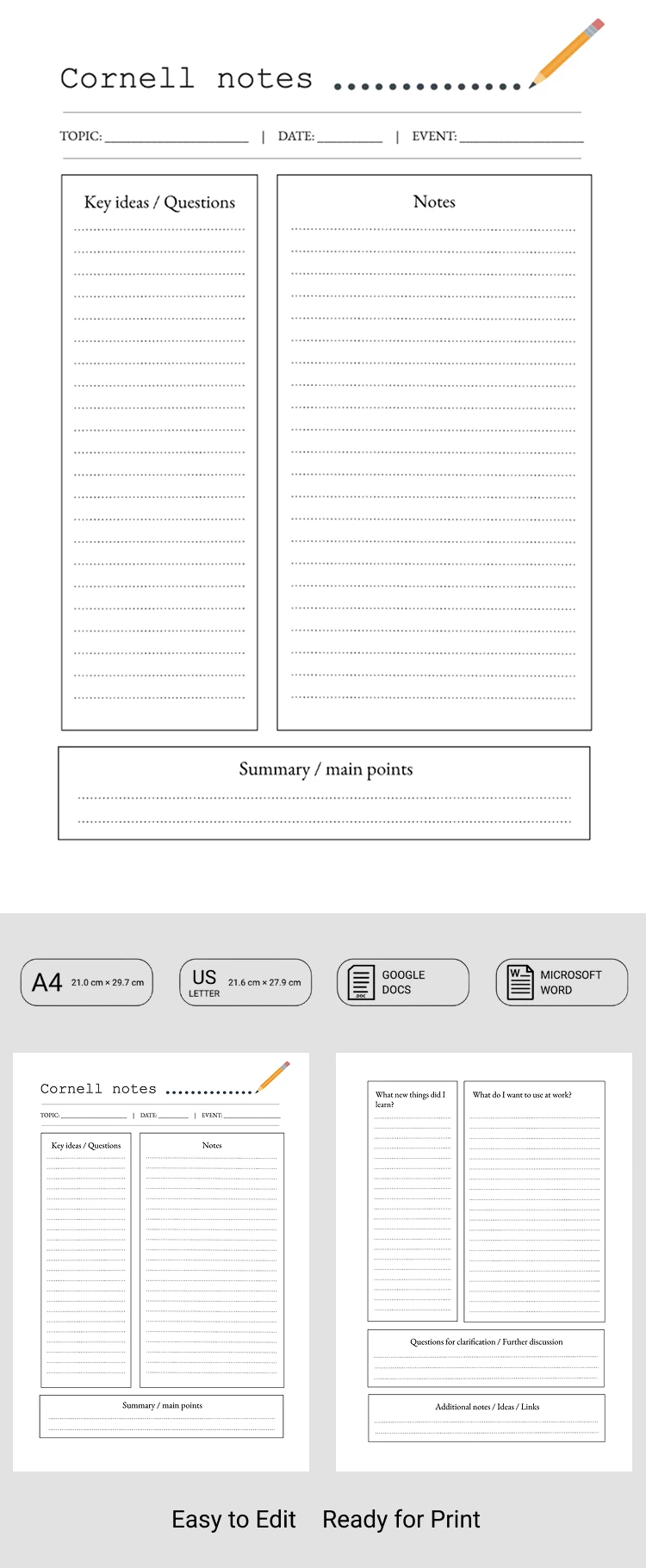 Simple Cornell Notes Template for Teachers - free Google Docs Template - 10071571