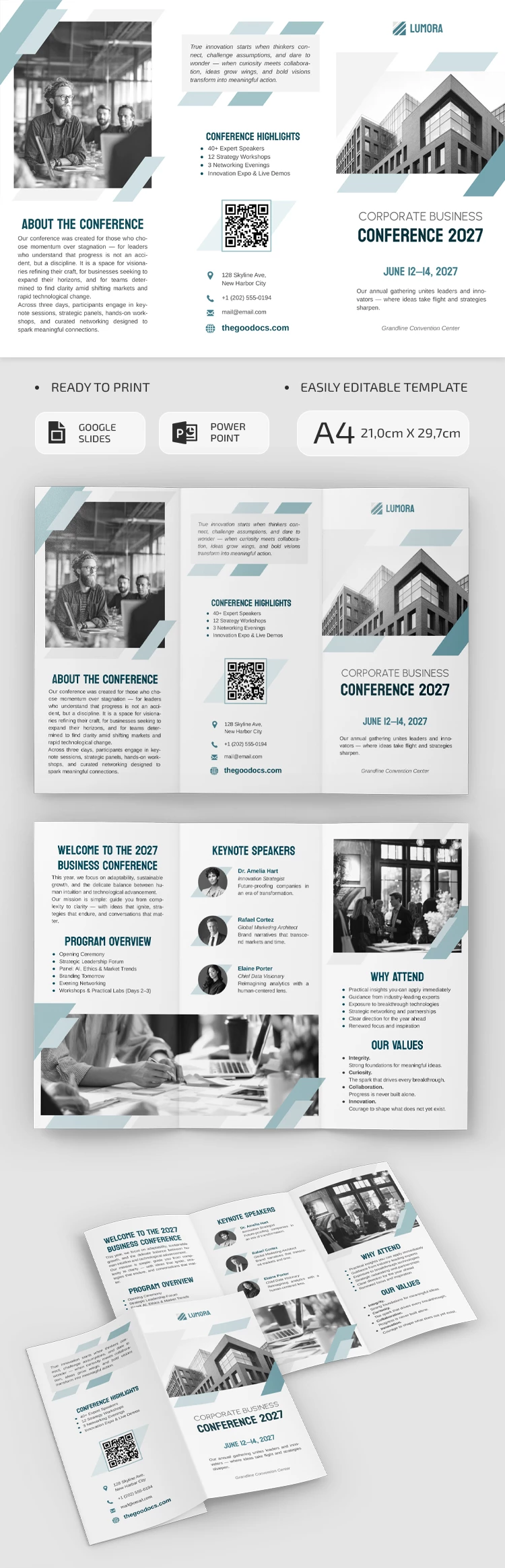 Corporate Business Conference Trifold Brochure Template - free Google Docs Template - 10072363