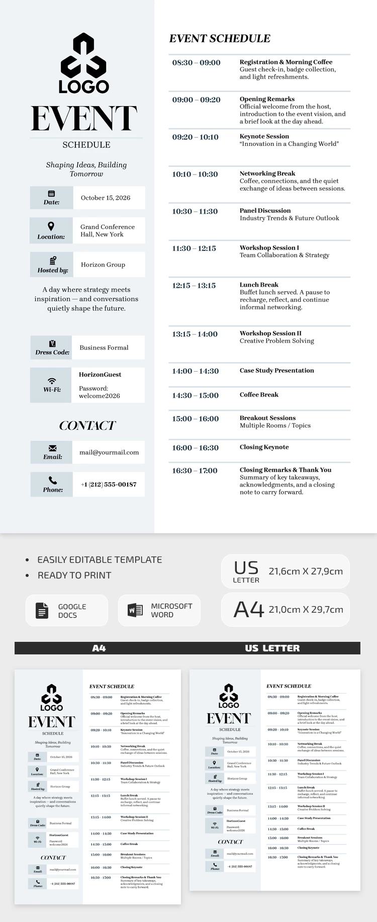 Anteprima di Modello di programma per eventi aziendali per Google Docs and Microsoft Word