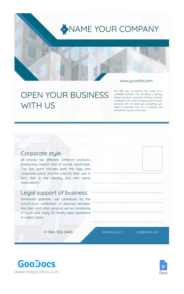 Unternehmens-Postkarte - free Google Docs Template - 10062139