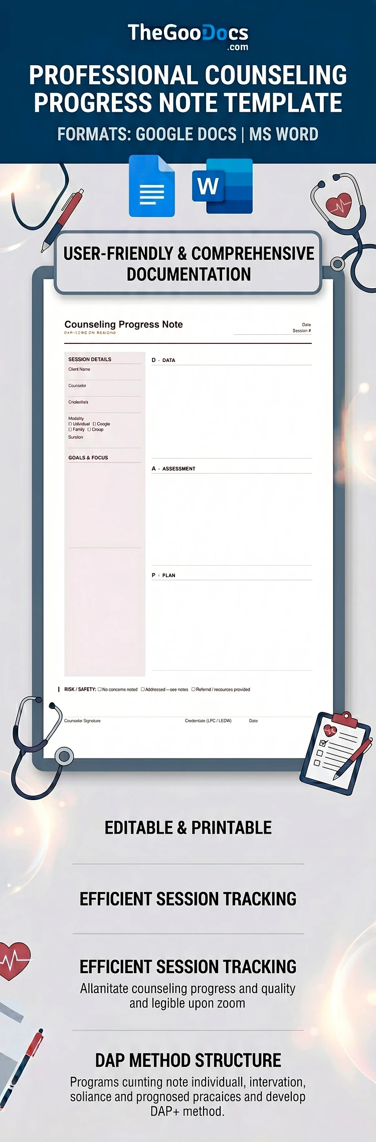 Preview of Counseling Progress Note Template for Google Docs and Microsoft Word