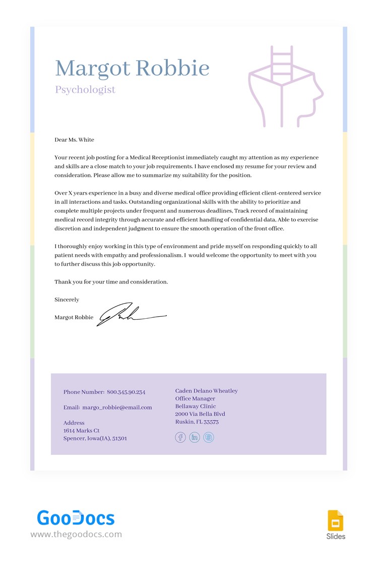 Cover Letter Psychologist Template In Google Slides