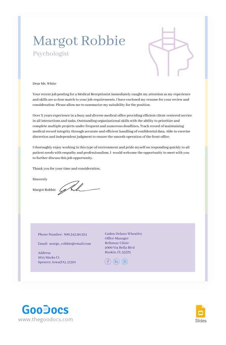 Cover Letter Psychologist - free Google Docs Template - 10067128