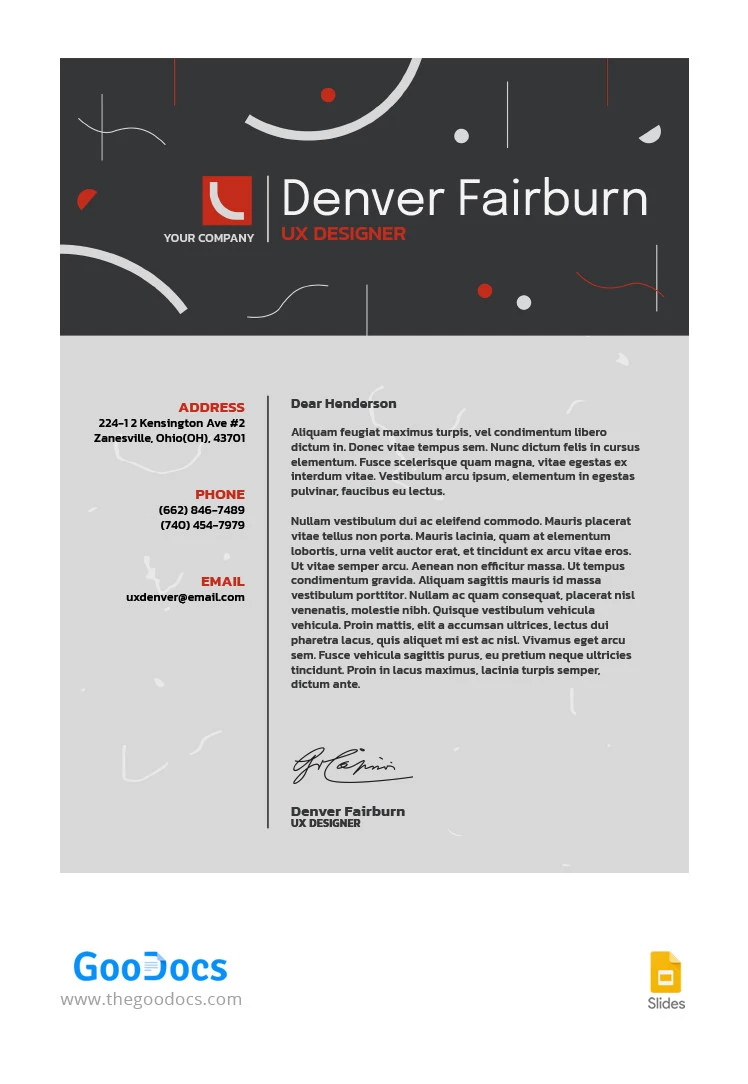 Cover Letter with Red - free Google Docs Template - 10065513