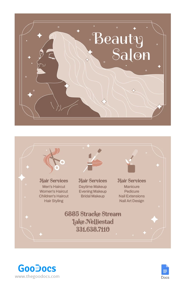 Brown Beauty Salon Business Card - free Google Docs Template - 10066867