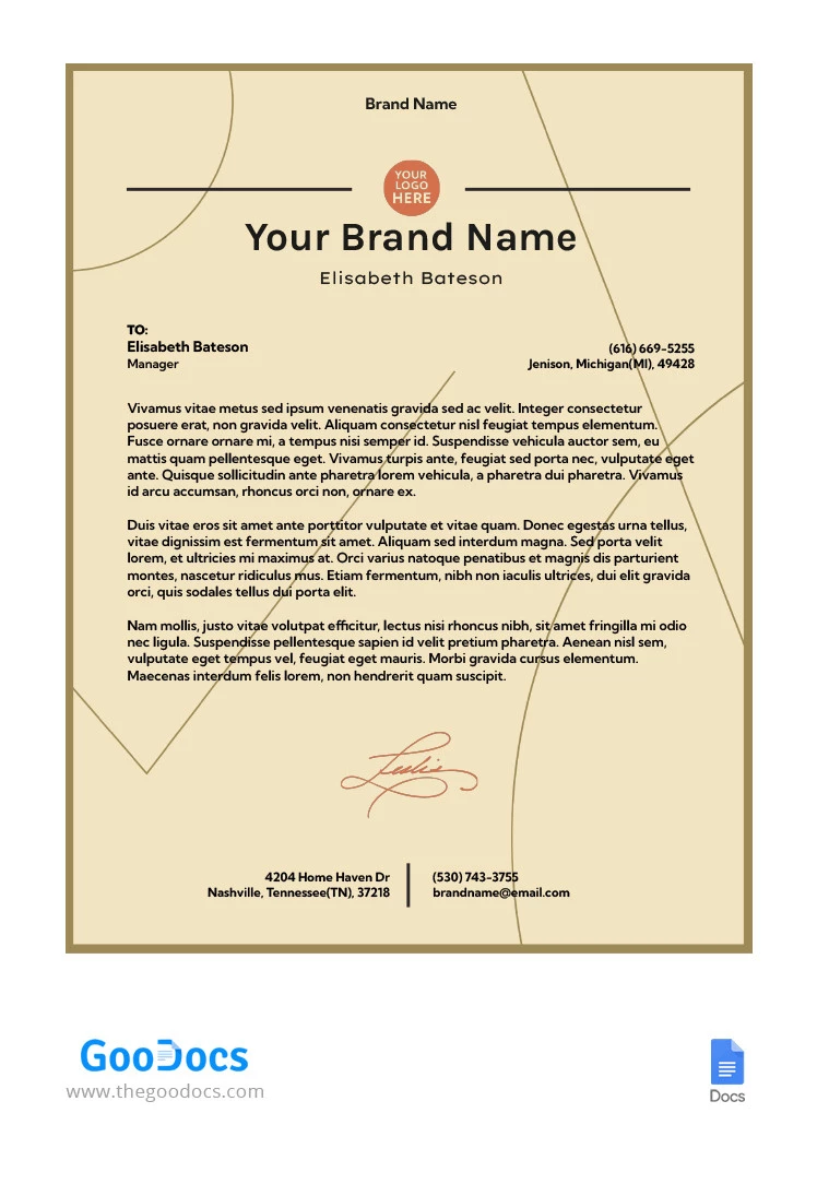 Cream Personal Letterhead - free Google Docs Template - 10065643