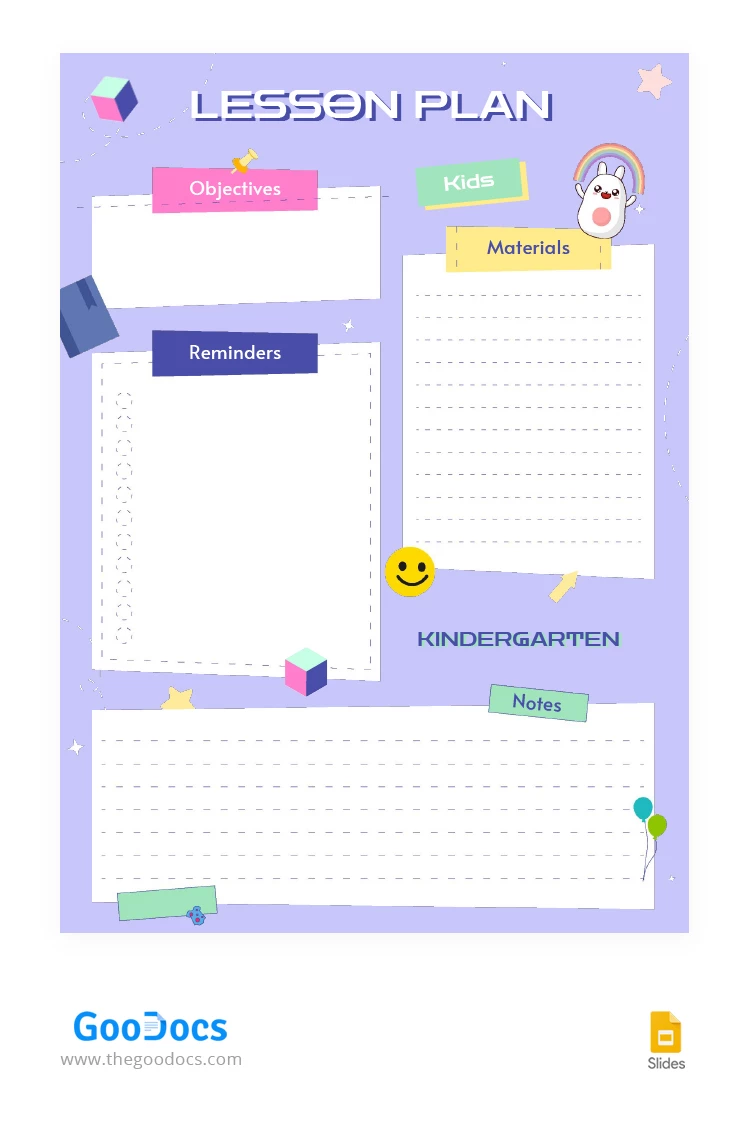 Plan de lecciones creativas de jardín de infantes - free Google Docs Template - 10068255
