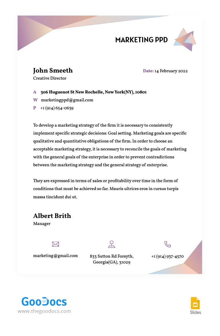 Creative Marketing Letterhead - free Google Docs Template - 10063548