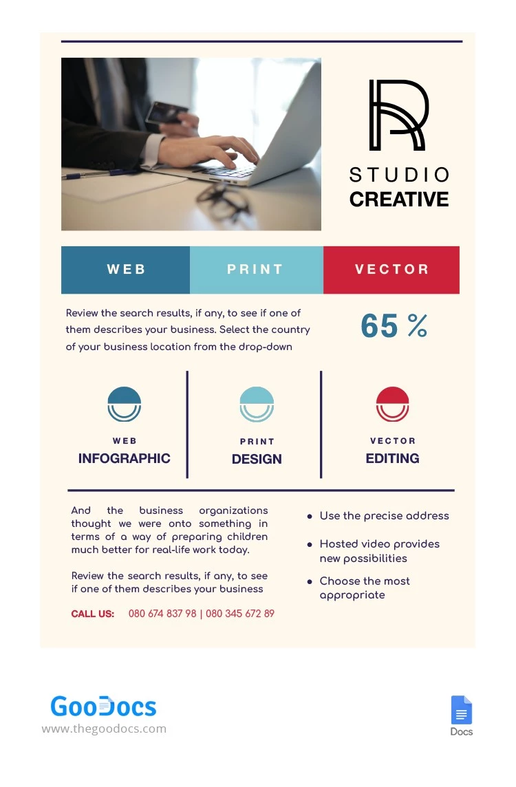 Creative Studio Handout Flyer -> Volantino distribuito dallo Studio Creativo - free Google Docs Template - 10063854