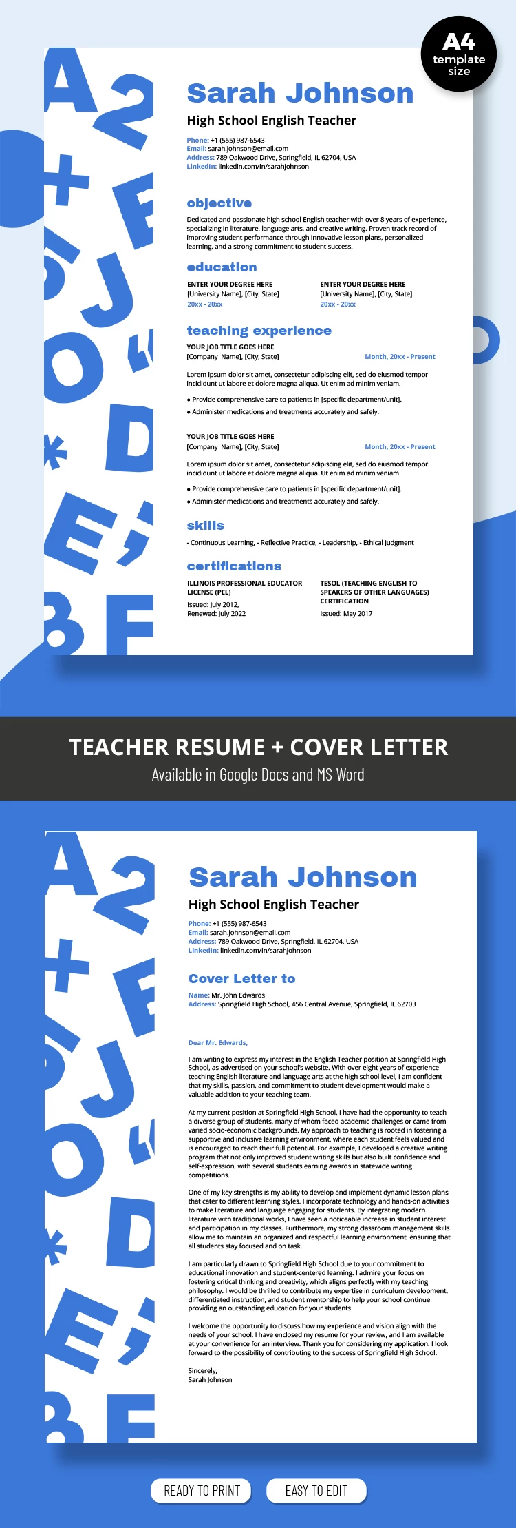 Curriculum vitae de professeur créatif - free Google Docs Template - 10069407