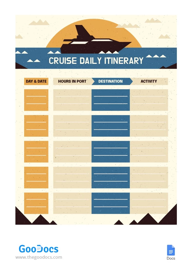Itinerario diario de crucero - free Google Docs Template - 10066105