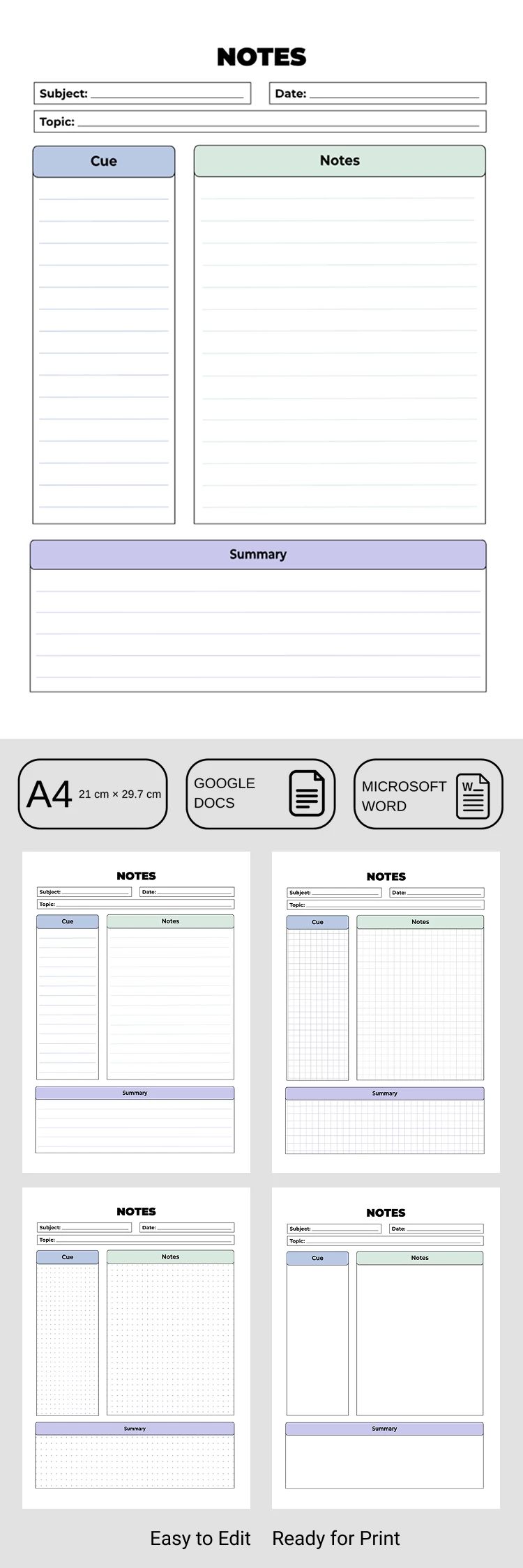 Customizable Cornell Notes Template for School or College - free Google Docs Template - 10072220
