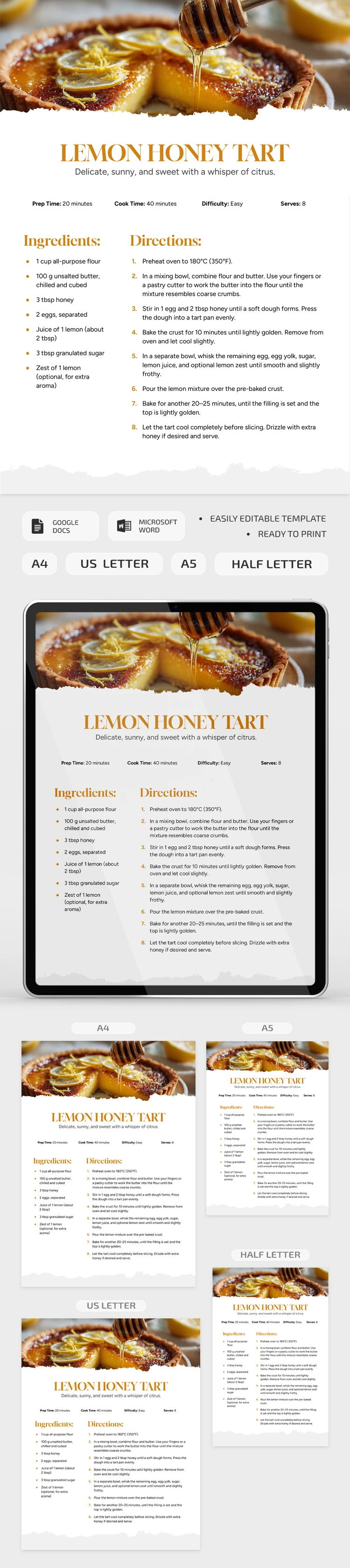 Customizable Recipe Card Template – Perfect for Home Cooking - free Google Docs Template - 10072174