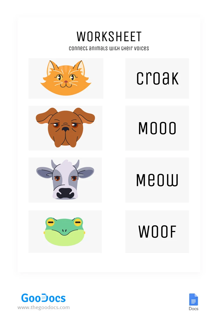 Hoja de trabajo de animales lindos - free Google Docs Template - 10065467