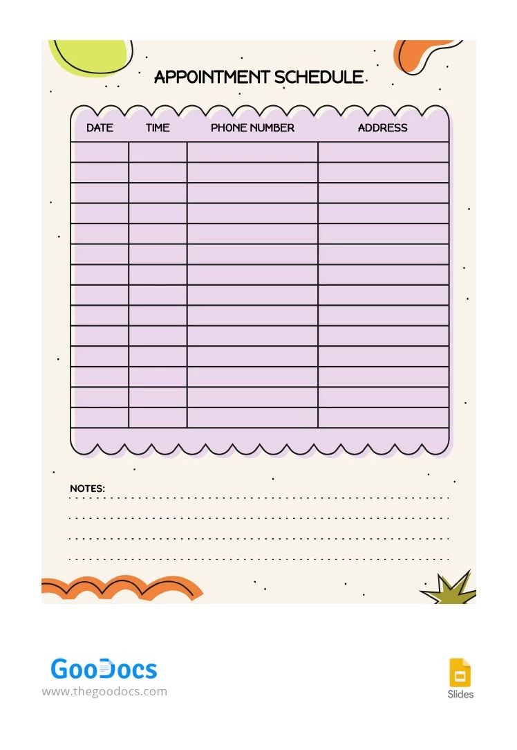Cute Appointment Schedule - free Google Docs Template - 10065285