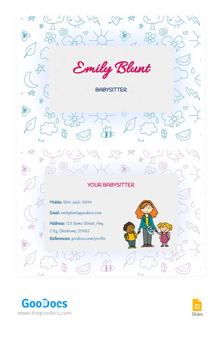 Cute Babysitter Business Card - free Google Docs Template - 10065389