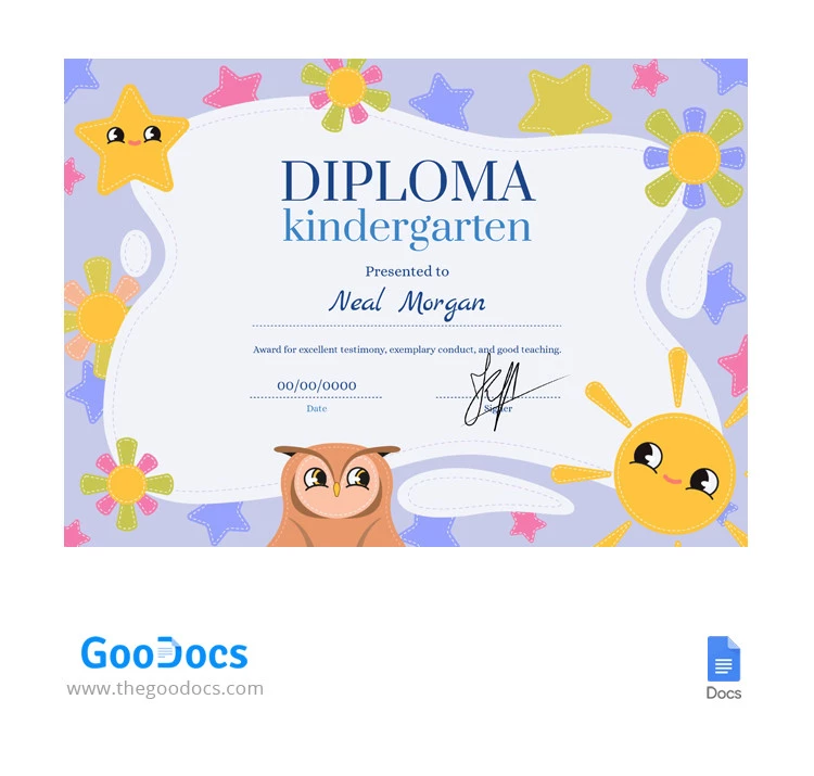 Certificat de maternelle mignon et lumineux. - free Google Docs Template - 10065673