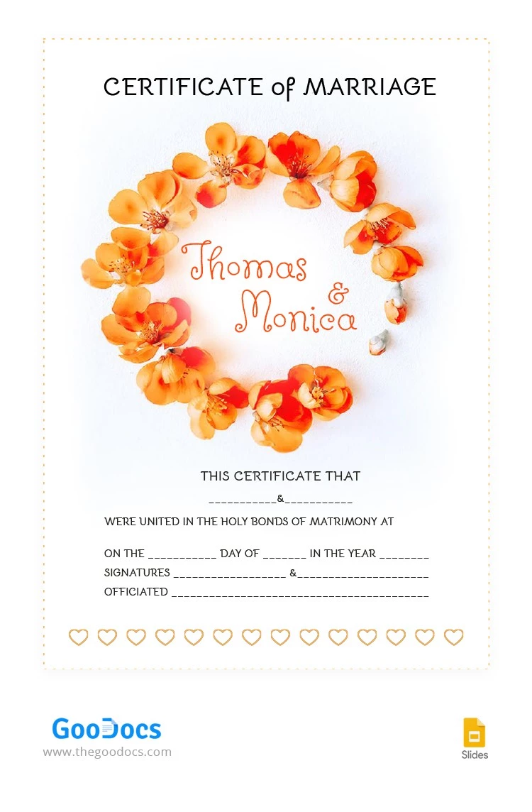 Cute Certificate of Marriage - free Google Docs Template - 10063277