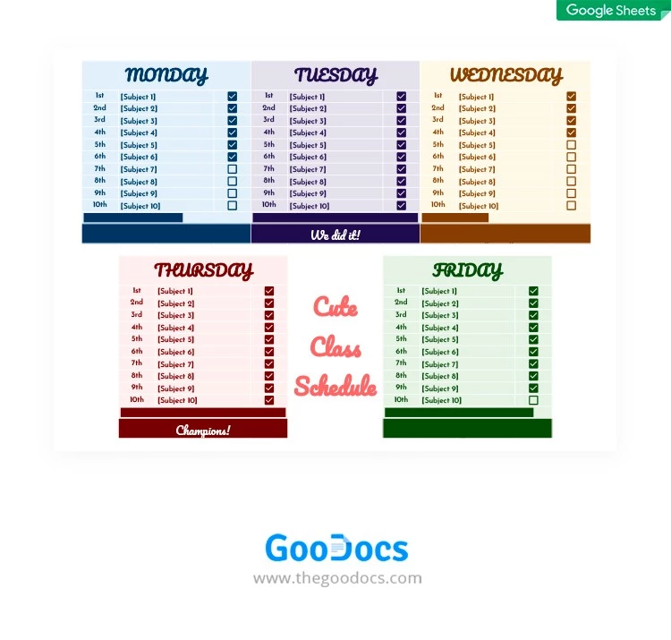 Fantastic Class Schedule - free Google Docs Template - 10062059