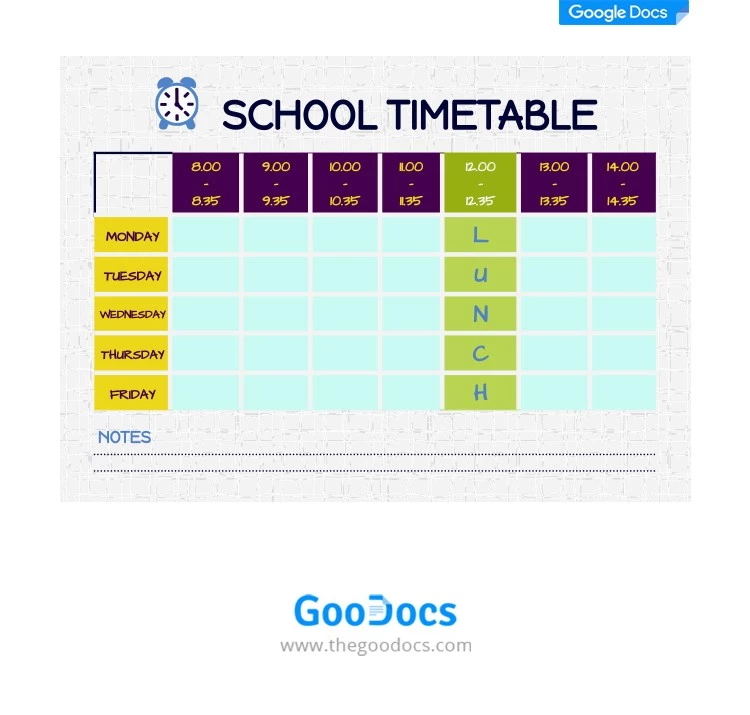 Horario de la clase morada - free Google Docs Template - 10062087