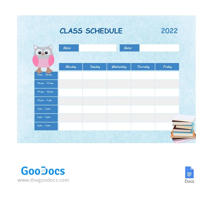 Blue Cute Class Schedule - free Google Docs Template - 10062445