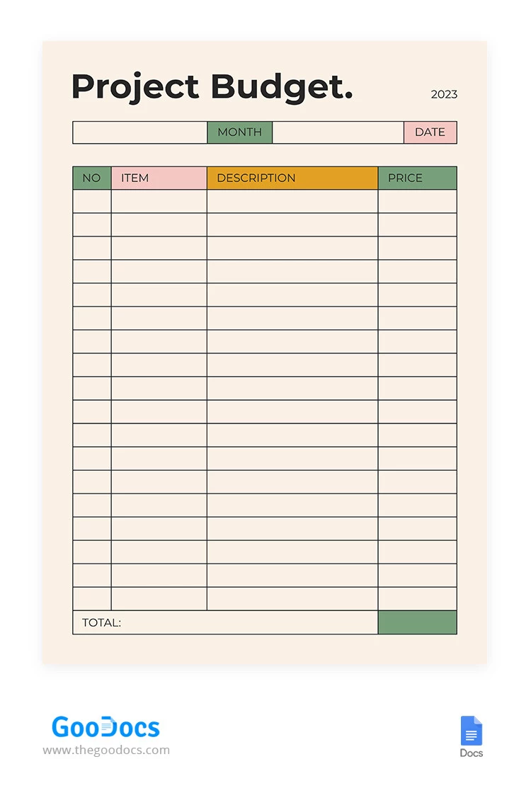 Cute Colorful Project Budget - free Google Docs Template - 10066257
