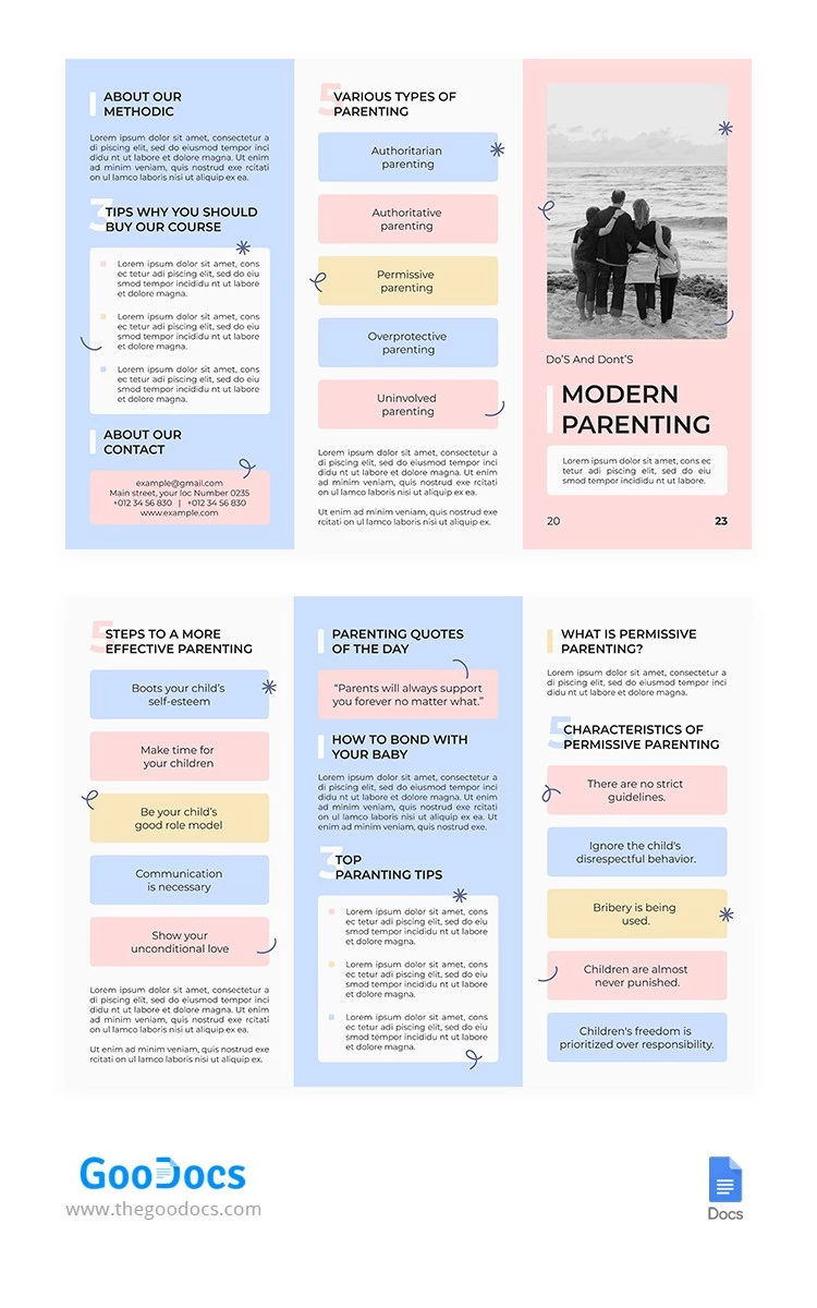 Carina e colorata brochure sulla genitorialità. - free Google Docs Template - 10065891
