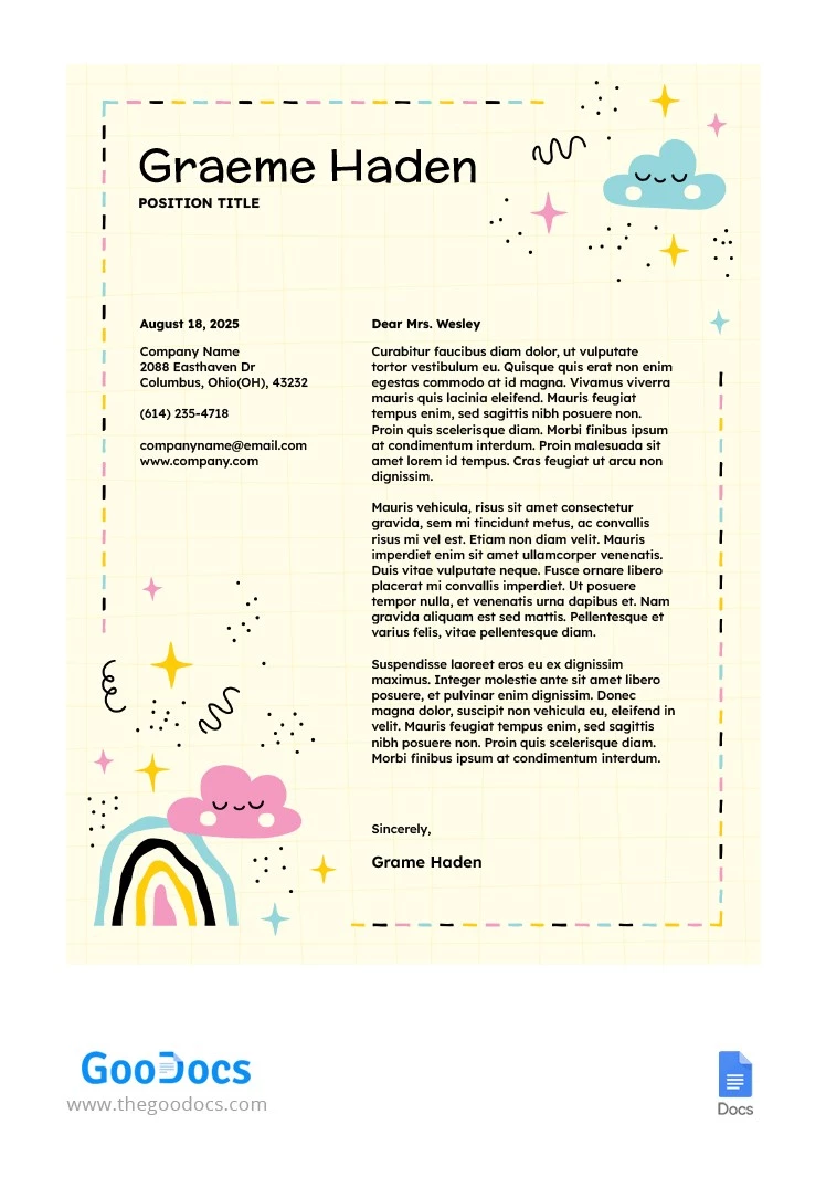 Cute Cover Letter - free Google Docs Template - 10065880