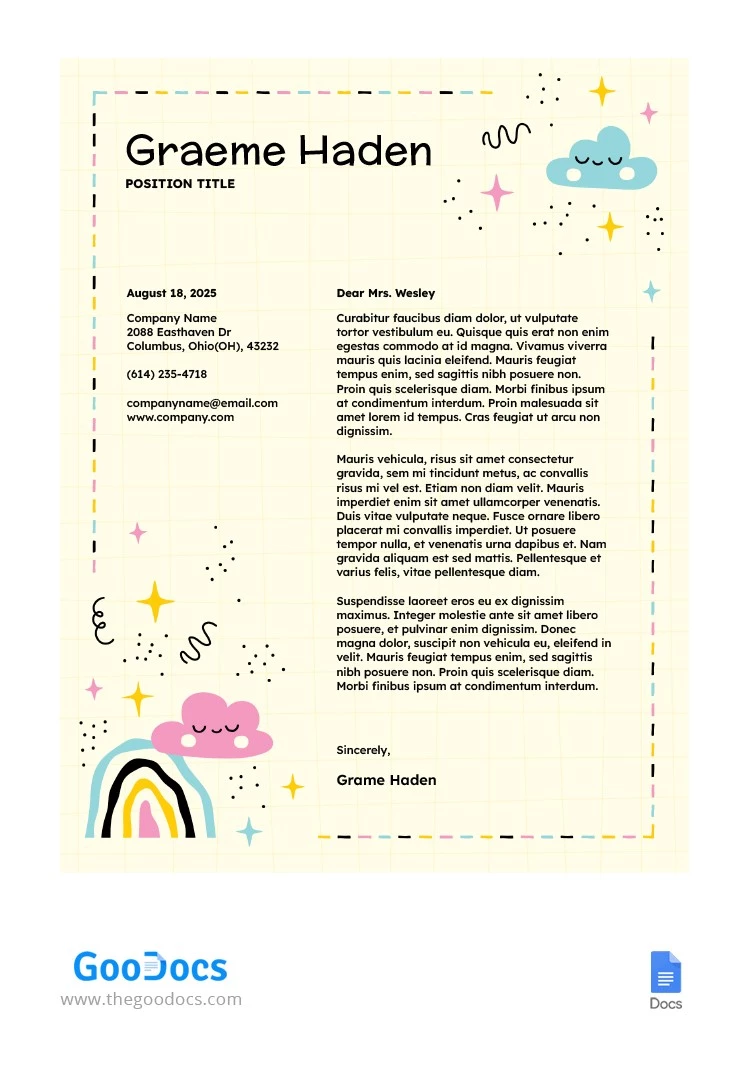 Lettre de motivation mignonne - free Google Docs Template - 10065880