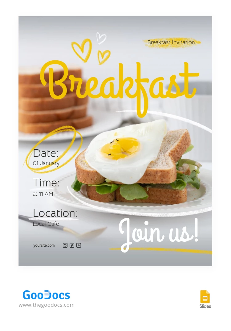 Convite para um Delicioso Café da Manhã Rápido e Delicioso. - free Google Docs Template - 10067231
