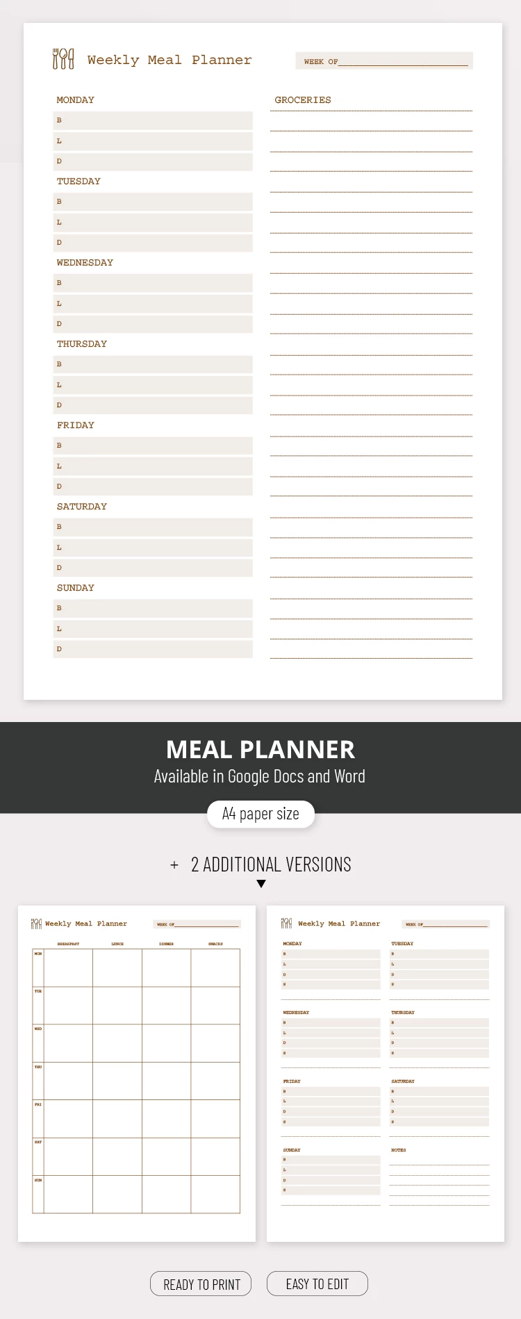 Lindo Planificador de Comidas - free Google Docs Template - 10069405