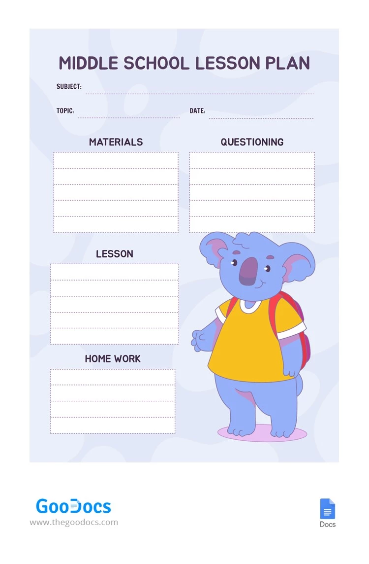 Cute Middle School Lesson Plan - free Google Docs Template - 10066086
