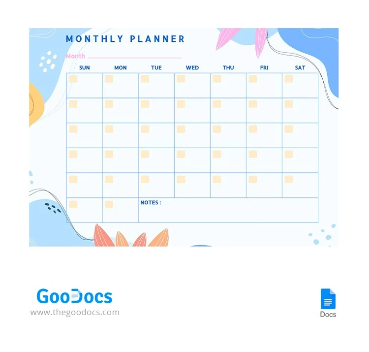 Cute Monthly Planner - free Google Docs Template - 10064727