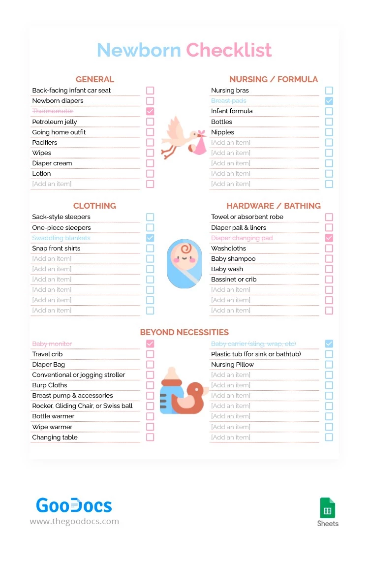 Cute Newborn Checklist - free Google Docs Template - 10062526