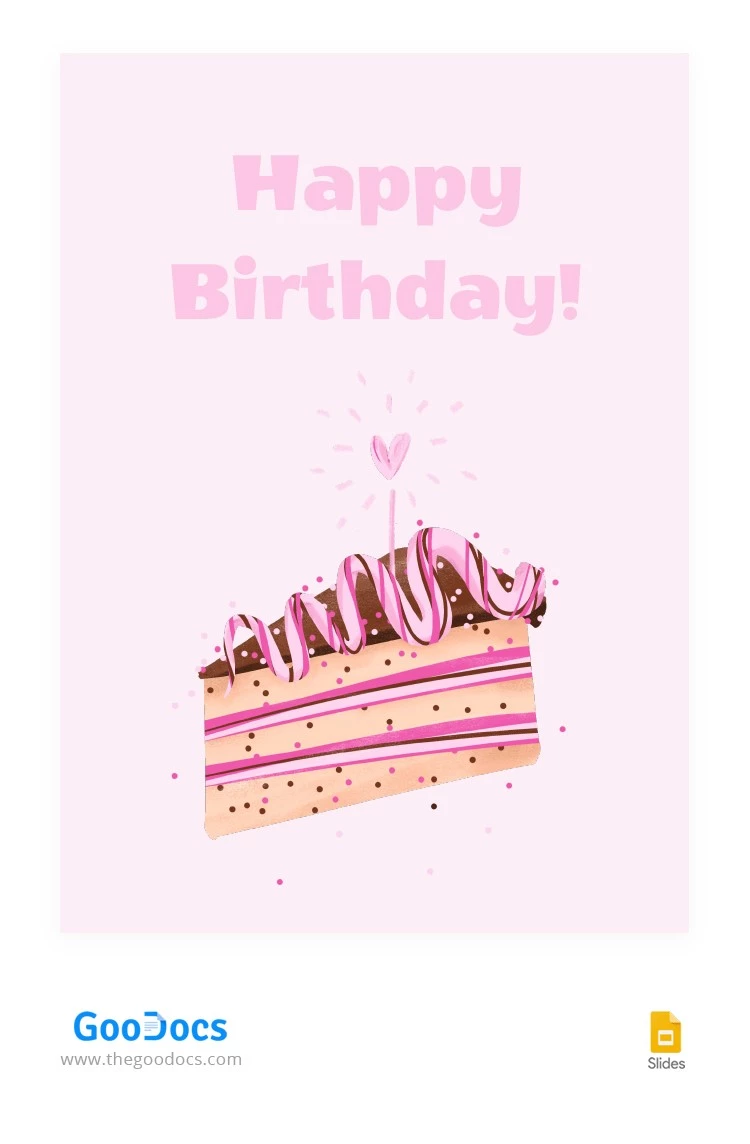 Jolie carte d'anniversaire avec un gâteau rose mignon. - free Google Docs Template - 10066097