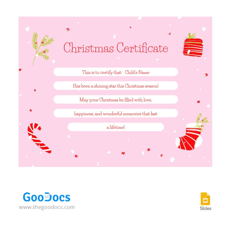 Lindo Certificado de Navidad Rosa - free Google Docs Template - 10066204