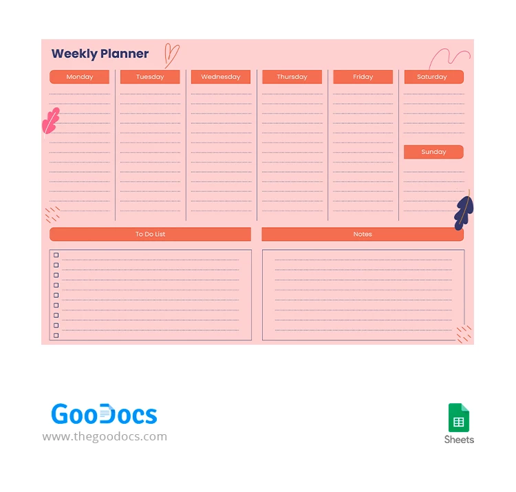 Cute Pink Weekly Planner - free Google Docs Template - 10066772