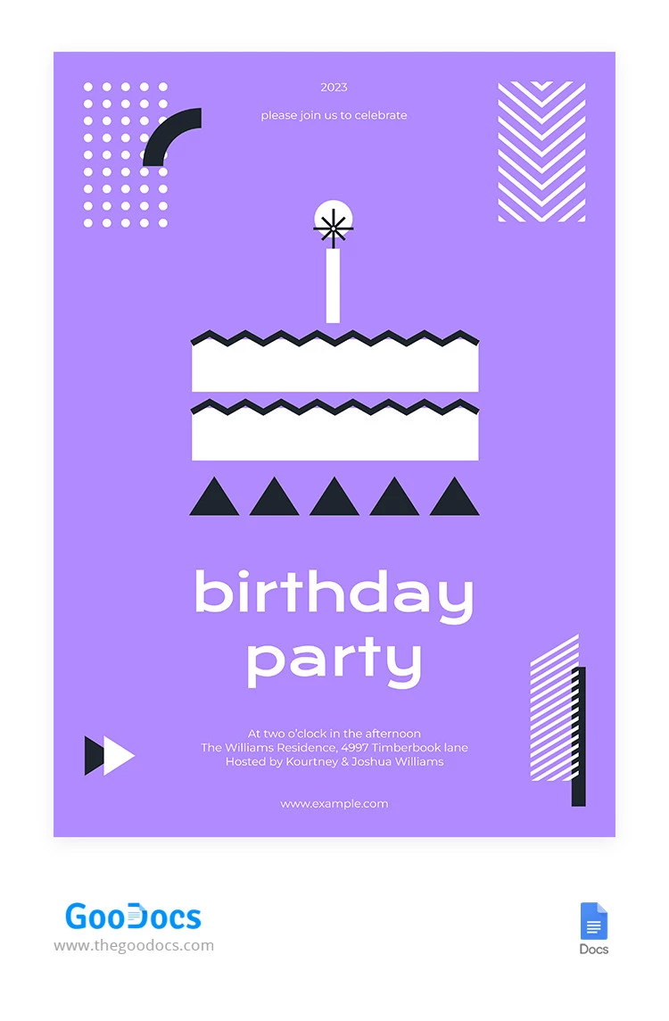 Invito di compleanno viola carino - free Google Docs Template - 10065498