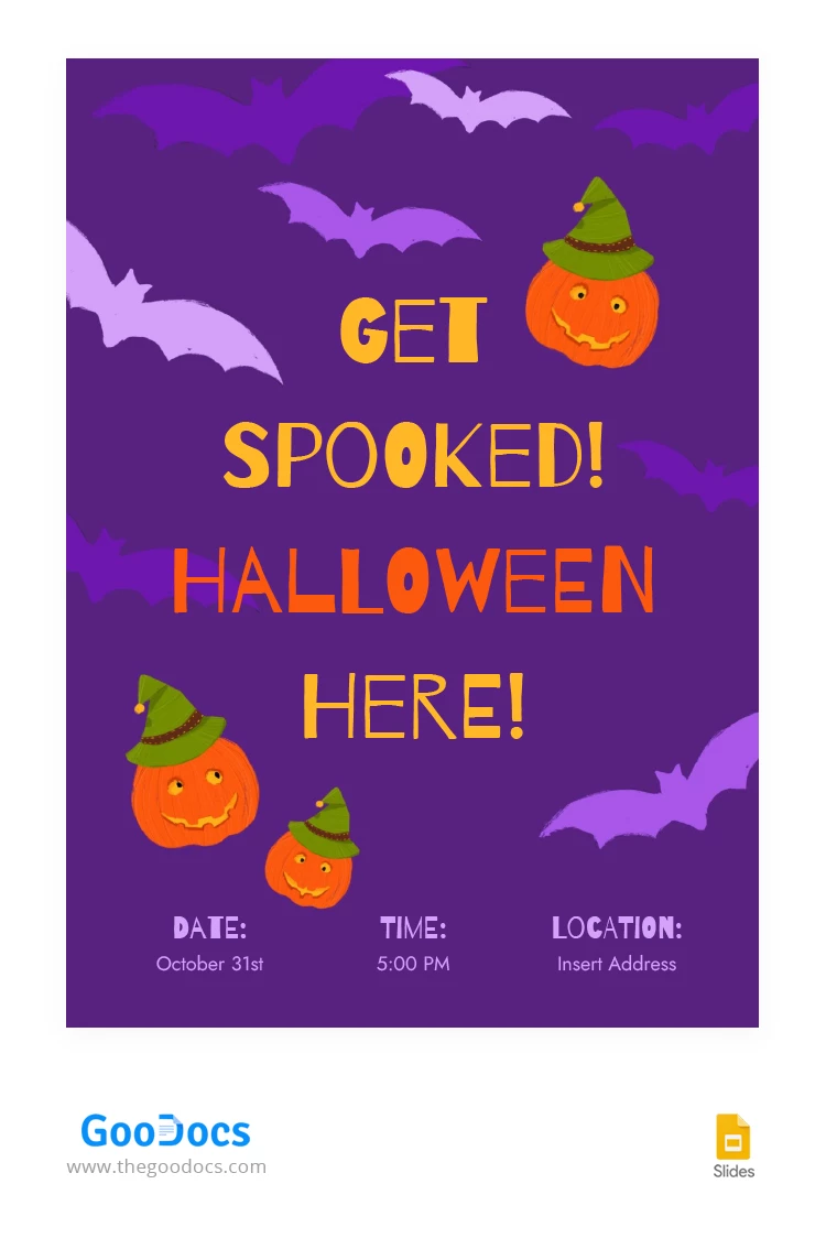 Niedliches lila Halloween-Poster - free Google Docs Template - 10066649