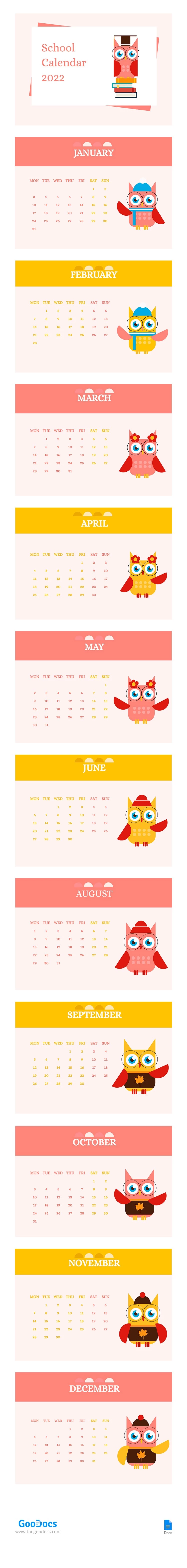 Cute School Calendar - free Google Docs Template - 10062134