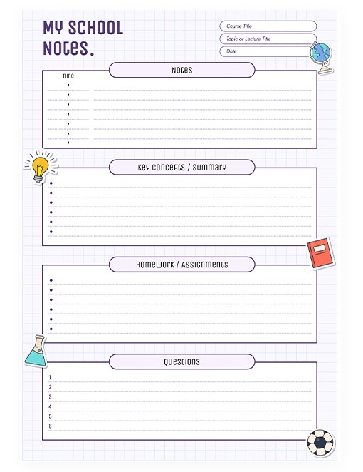 Aesthetic Study Note Taking Template - Download in Word