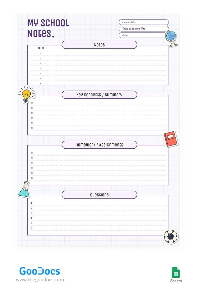 Cute School Notes - free Google Docs Template - 10067150