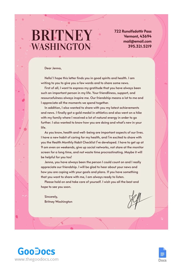 Cute Simple Pink Cover Letter - free Google Docs Template - 10065799