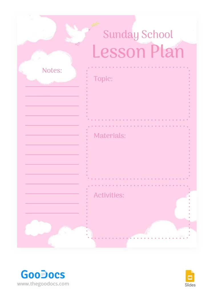 Mignon Plan de leçon pour le dimanche à l'intention de l'enseignant. - free Google Docs Template - 10065967