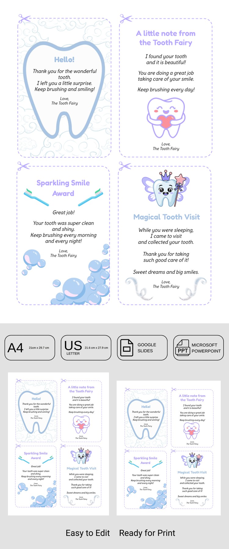 Free Cute Tooth Fairy Notes Template in Google Slides and Microsoft ...