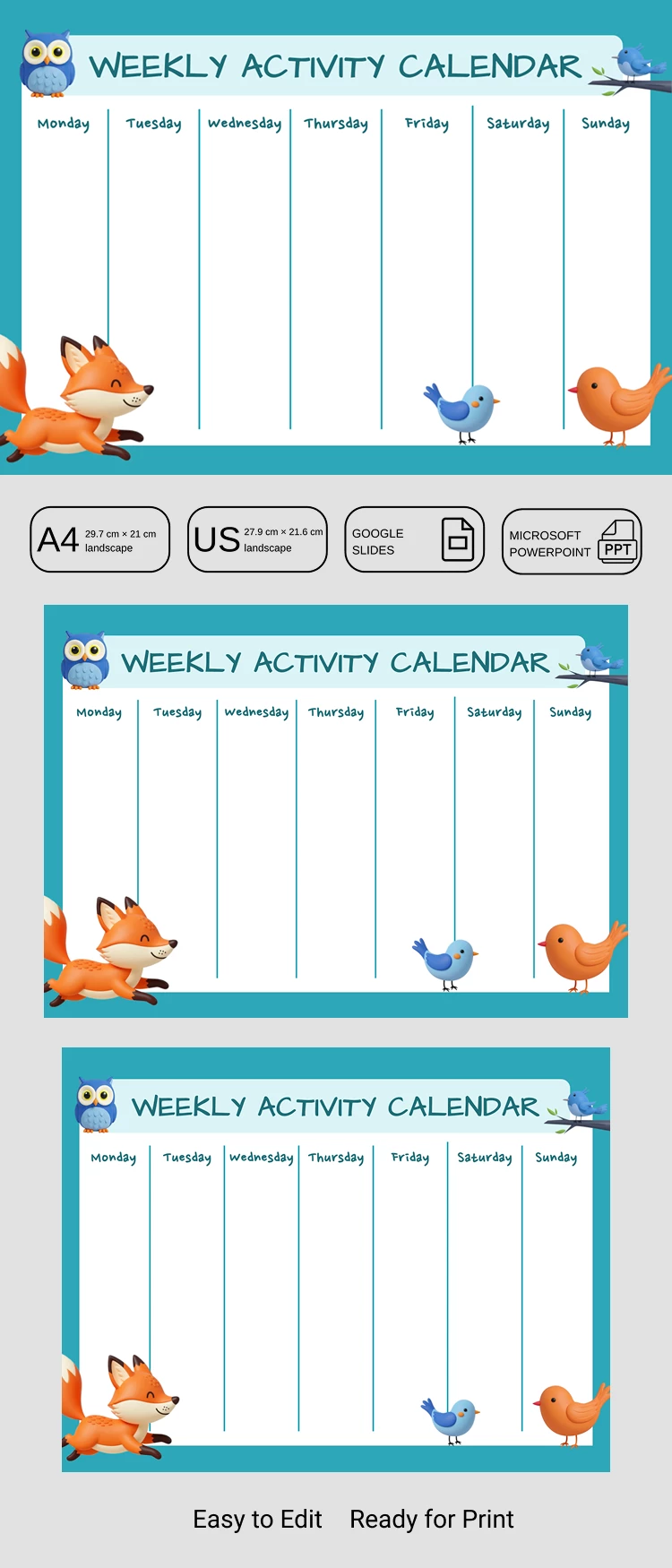 Preview of Cute Weekly Activity Calendar Template for Google Slides and Microsoft PowerPoint