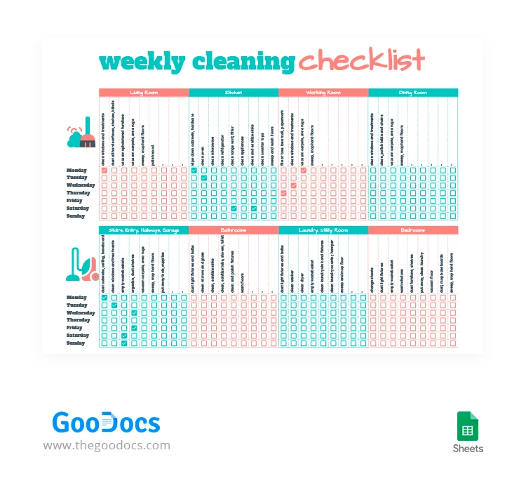 Lista de verificación linda de limpieza semanal - free Google Docs Template - 10062498