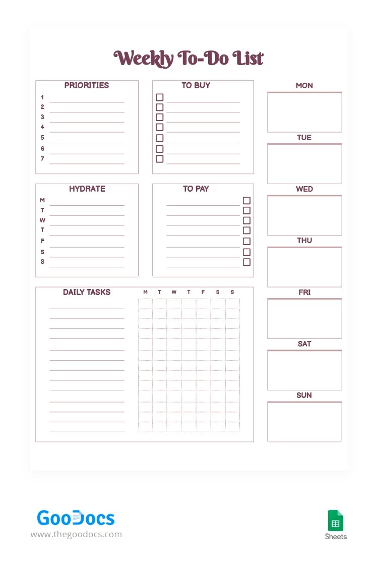 Cute Weekly To-Do List - free Google Docs Template - 10062194